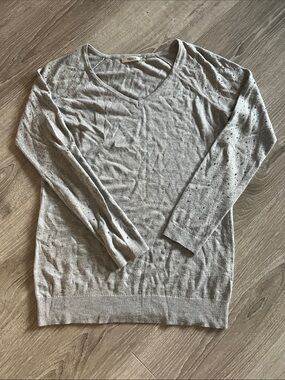 Ricki's Light Gray Grey V-Neck knit Sweater with raglan Stud sleeves